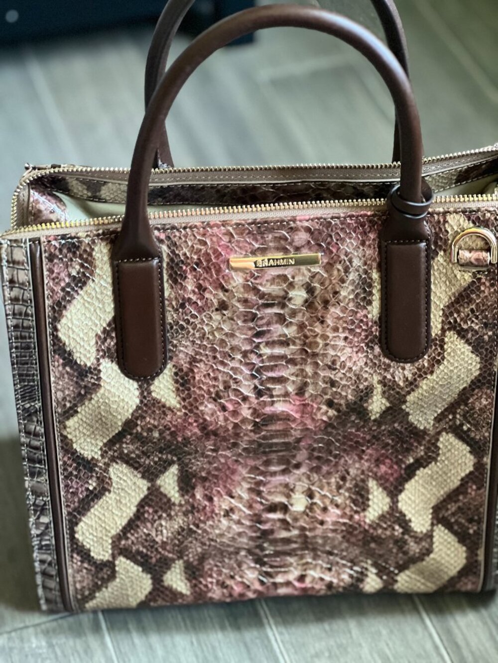 Brahmin Brown Burgundy Embossed Leather Tote